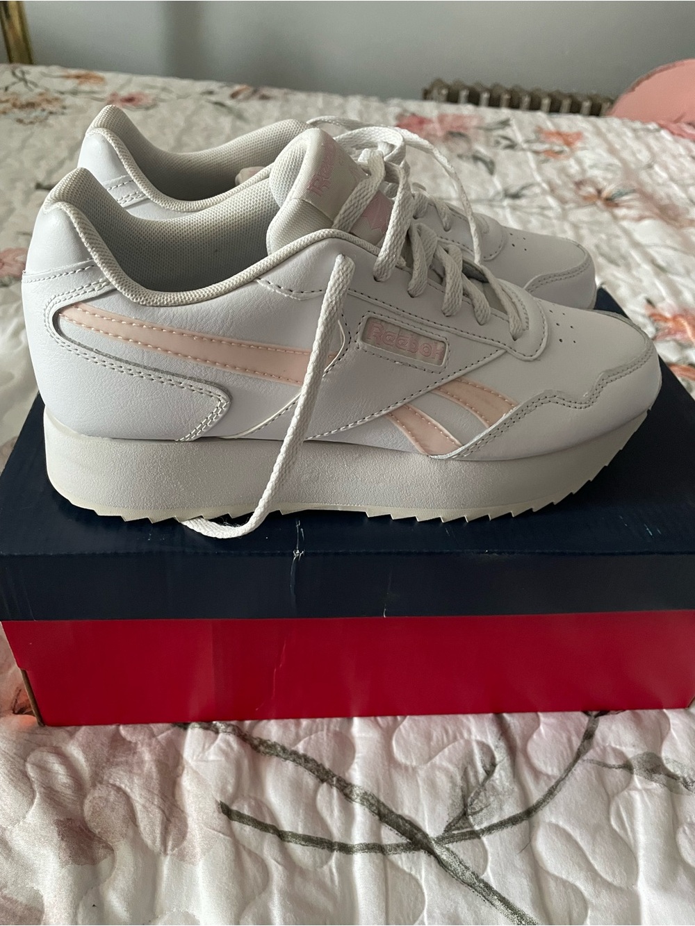 Reebok Women's White Sneakers with Pale Pink Accents